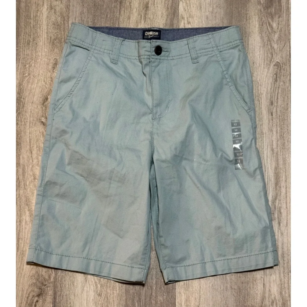 OshKosh B'gosh Boys Chino Shorts Light Blue Size 12 Flat‎ Front Cotton Blend
